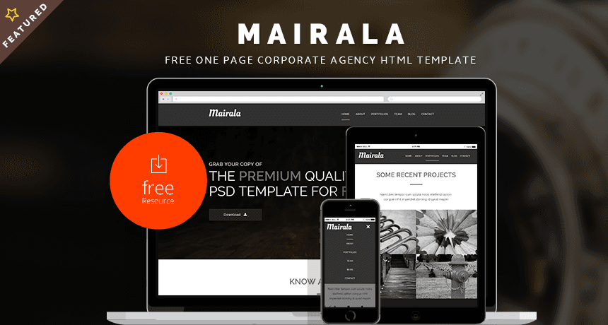 MAIRALA - Free One Page Corporate Agency PSD Template