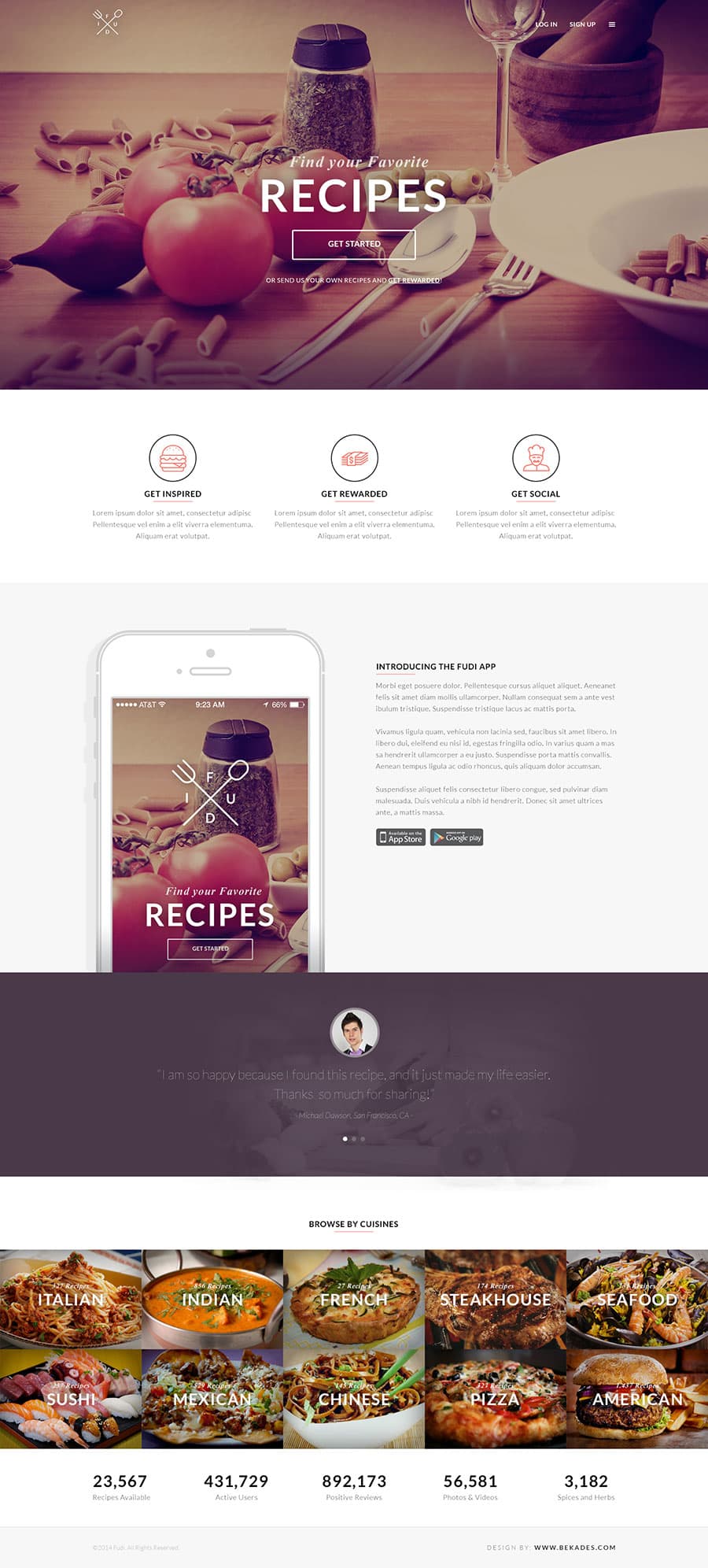 Multipurpose Landing Page for Recipes App/Restaurant Landing Page