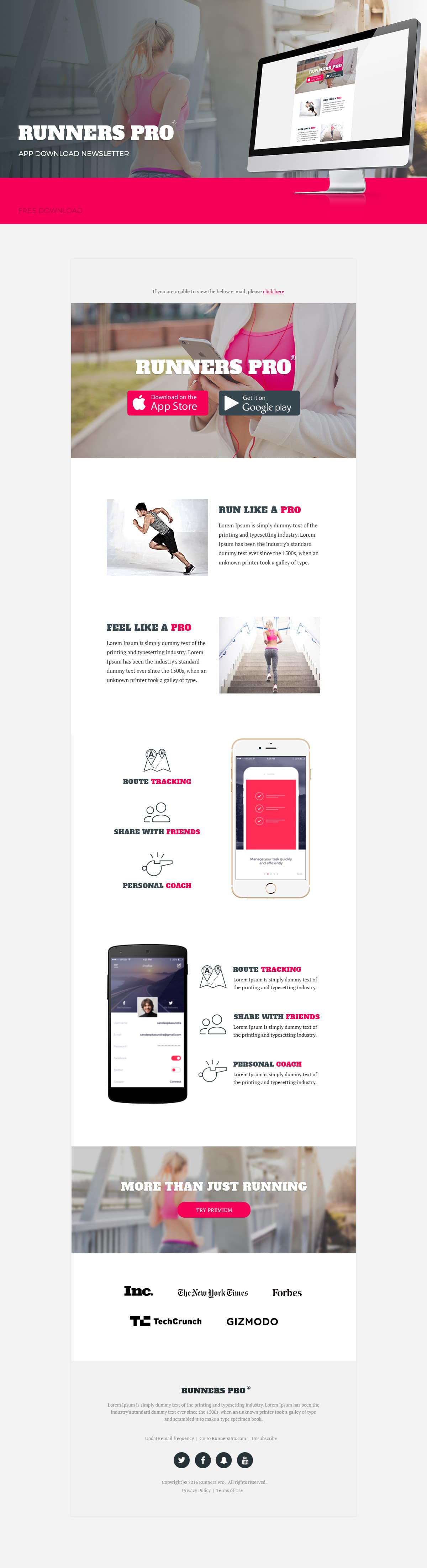 Runners Pro - Free App Download Newsletter PSD + HTML