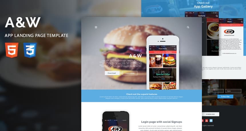 A&W App Landing Page HTML Template